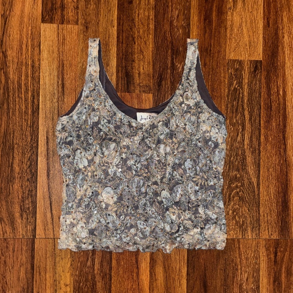 Joseph Ribkoff Grey Blue Floral Lace Sequin Tank Top Size 12 Made in Canada